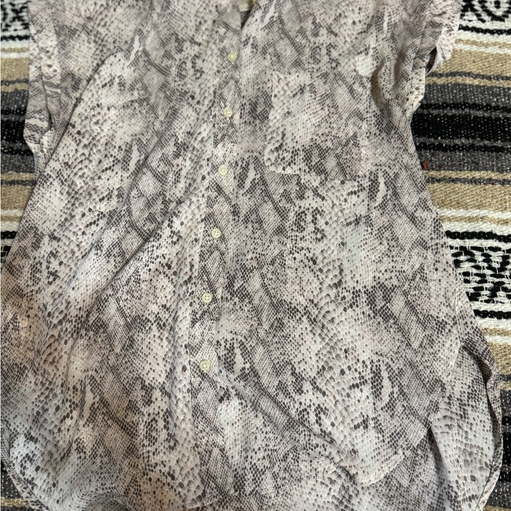 Snakeskin Print Button-Up Blouse